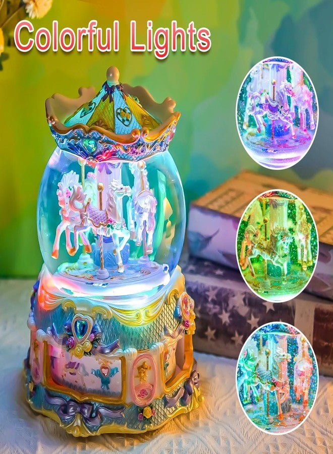 Mr.Winder Luxury 10-Inch Carousel Snow Globe Musical, Hand-Painted Remote Control Music Box, Color Lights, for Christmas, Weddings, Birthdays, Holiday Décor for Family, Friends, Plays 64 Melodies - Image 4